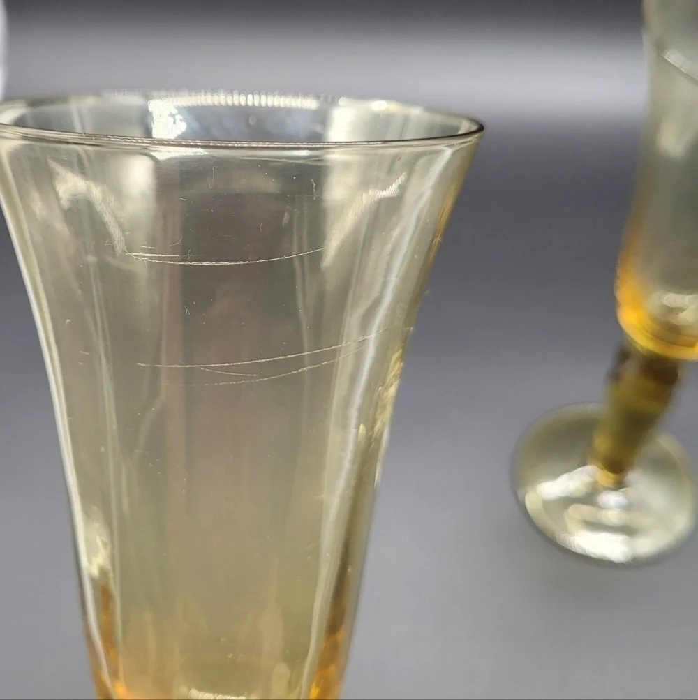 Vintage Amber Champagne Glasses Set Of 2 Rare​​​